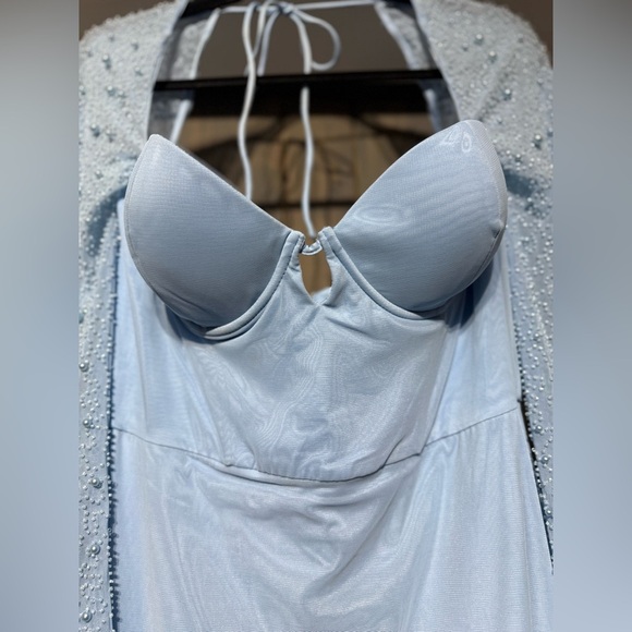 Oh Polly Blue Embellished Pearl Dress with Side Split - Picture 9 of 13